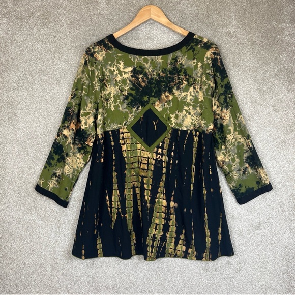 Iguana Tunic Womens Medium Green Rayon V Neck Pullover 3/4 Sleeve Boho- 2216* - Picture 2 of 10